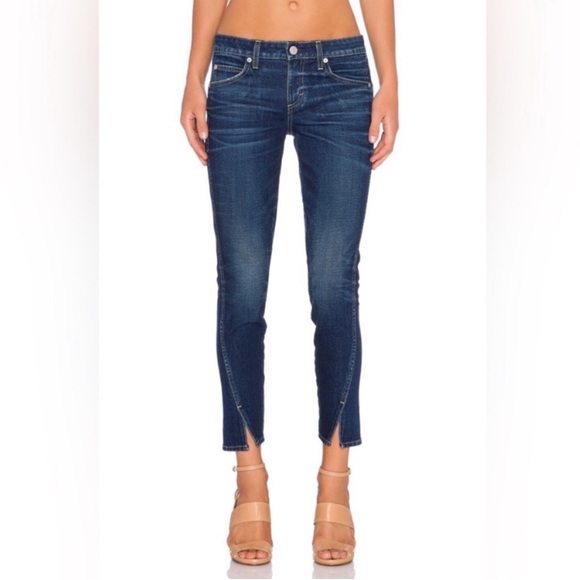 AMO Twist ankle slit skinny cropped jeans in True Blue - Picture 1 of 13